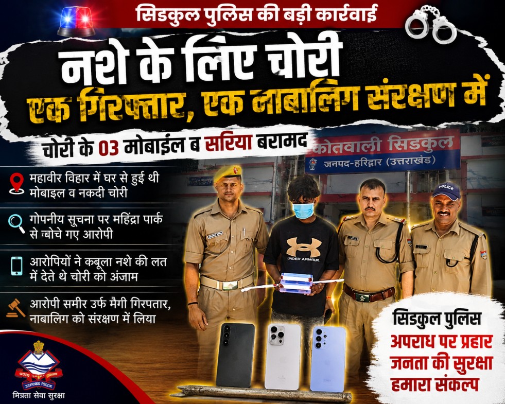 कार्रवाई: घर में घुसकर मोबाइल व गुल्लक पर हाथ साफ करने वाले दो नशेड़ी चढ़े सिडकुल पुलिस के हत्थे