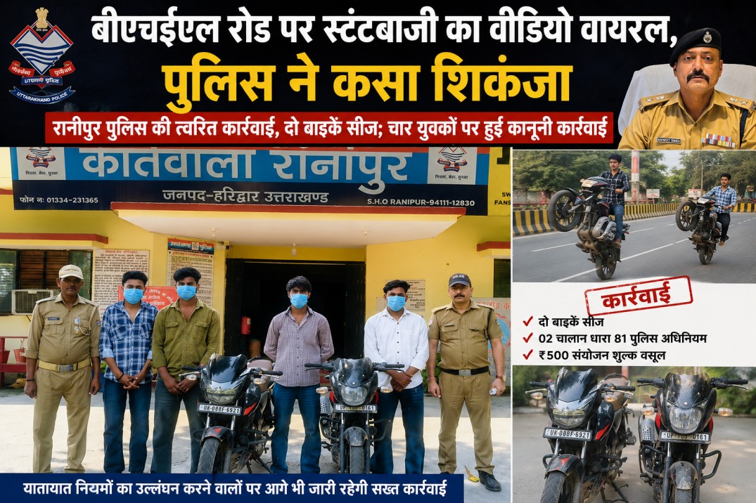 कार्रवाई: युवकों ने भेल की सड़क को बनाया स्टंट ट्रैक, रानीपुर पुलिस ने कसा शिकंजा